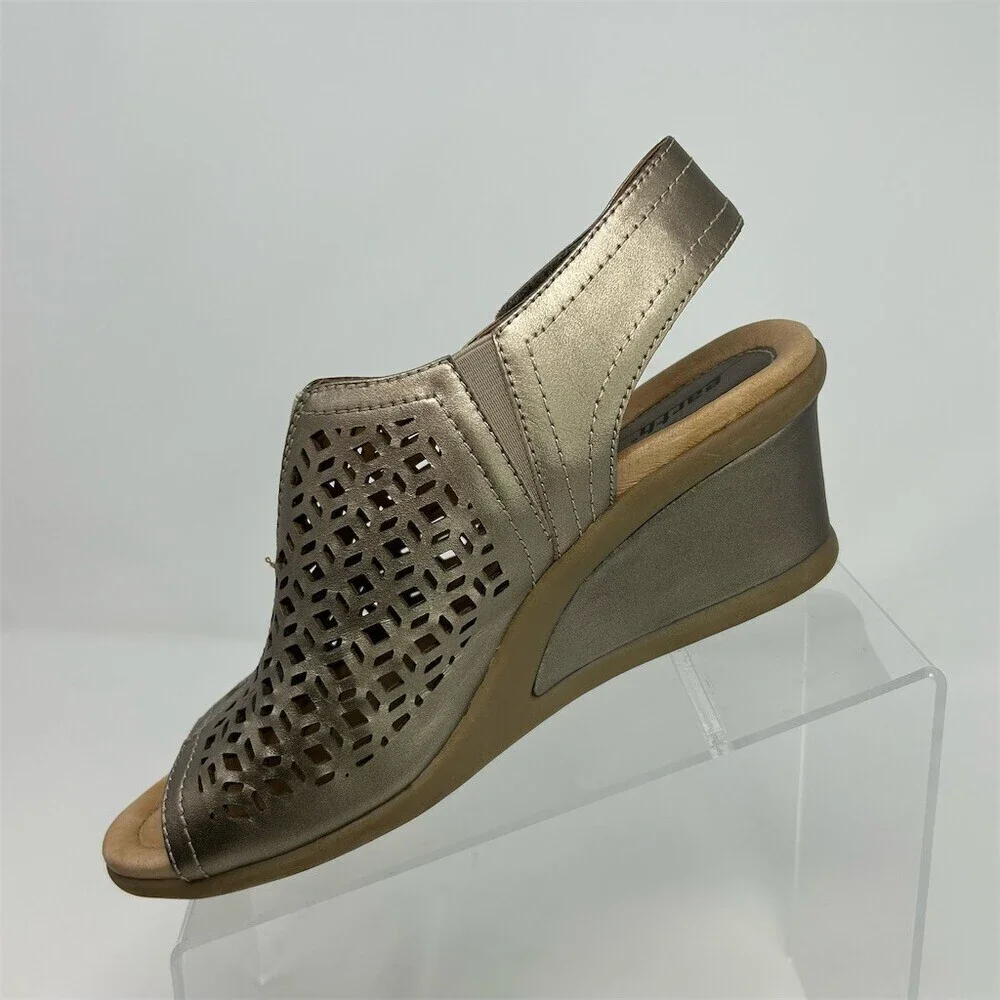 Earth Cascade Slingback Wedge Sandals Gold Laser Cut Comfort Casual Size 8.5